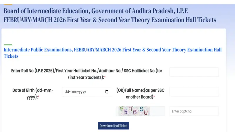 BIEAP AP Intermediate Hall Tickets 2026 Released at bie.ap.gov.in; Download Manabadi AP Inter 1st, 2nd Year Admit Card
