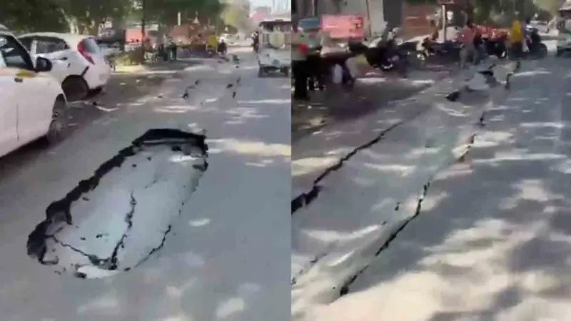 Ayodhya: Road Caves In Near BJP Office, Commuters Escape Major Accident (VIDEO)