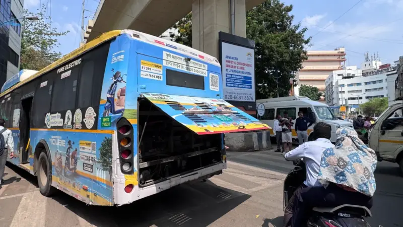 PMPML bus blocks road
