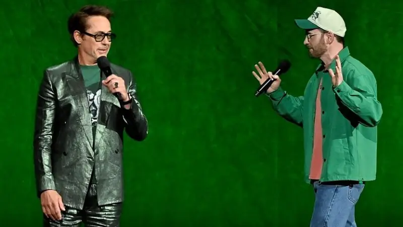 Robert Downey Jr. and Chris Evans at CinemaCon for Avengers: Doomsday trailer