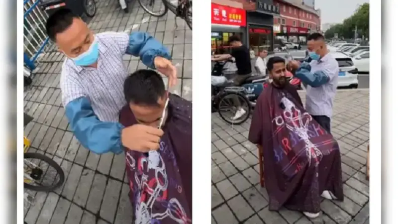 An Indian youth got his hair cut on the roadside in China, people were stunned to see the artistry of the Chinese barber, said- Bhaiya Ji, how much are you cutting