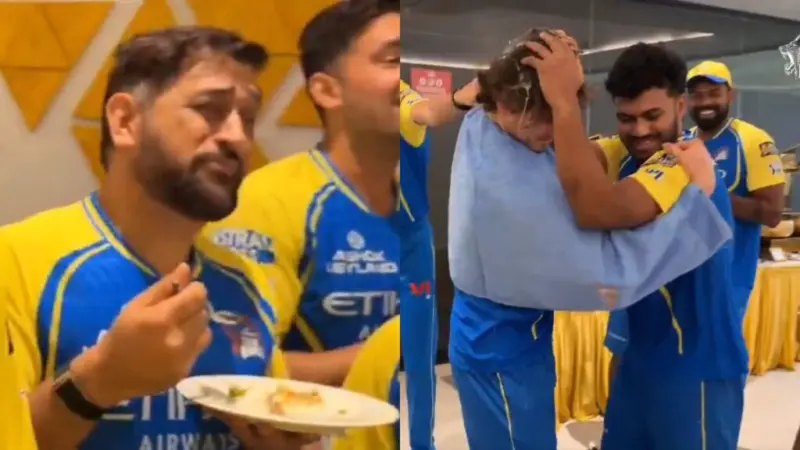 தல-க்கு இதெல்லாம் பிடிக்காது போல. பிரெவிஷ் தலையில் முட்டையை உடைத்த CSK வீரர்கள். முட்டை அபிஷேகத்தால் முகம் சுளித்த தோனி. இணையத்தை ஆக்கிரமித்த ரியாக்ஷன்.!!