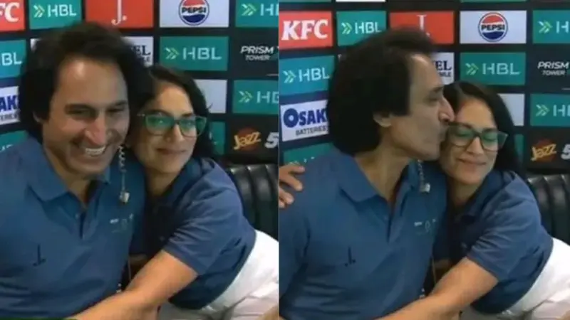 PSL 2026 के दौरान पूर्व पाकिस्तानी क्रिकेटर रमीज राजा ने महिला कमेंटेटर को किया किस; देखें VIDEO