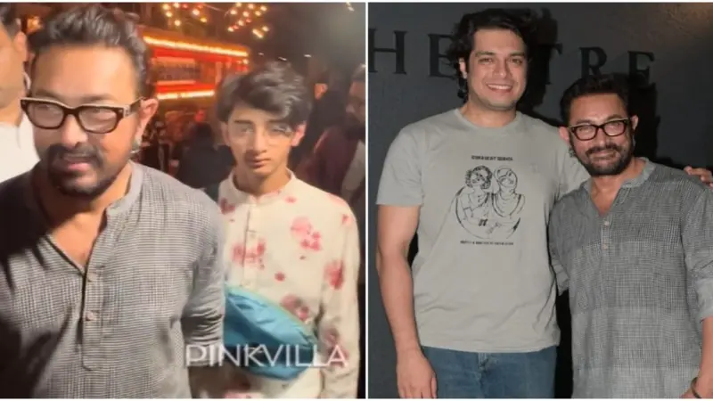Aamir Khan takes lead like responsible father as he escorts younger son Azad from crowd; poses with older Junaid Khan in VIDEO
