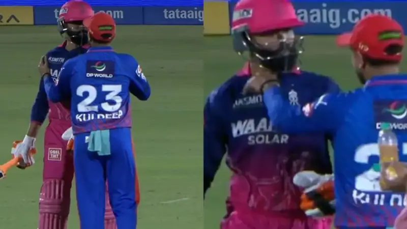 Watch: Ravindra Jadeja nearly injures Kuldeep Yadav with violent sword-like swing during IPL 2026 match