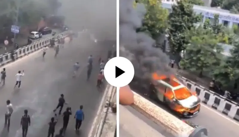 Video: विना ड्रायव्हर जळती कार रस्त्यावर लागली धावू अन्.