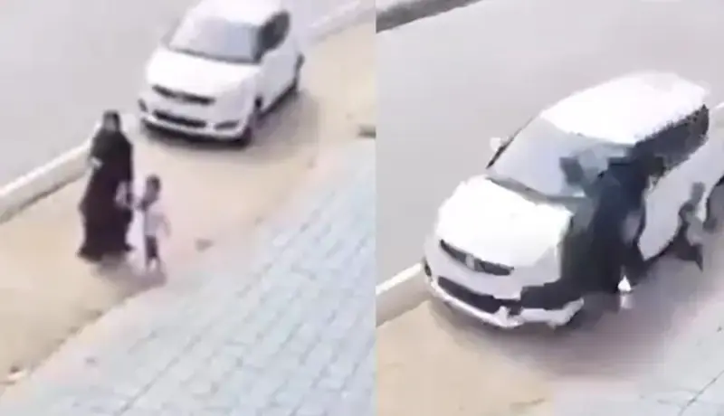 हृदयद्रावक Video: महिलेला कारने उडवले; आईला वाचवण्यासाठी चिमुकल्याची धडपड.