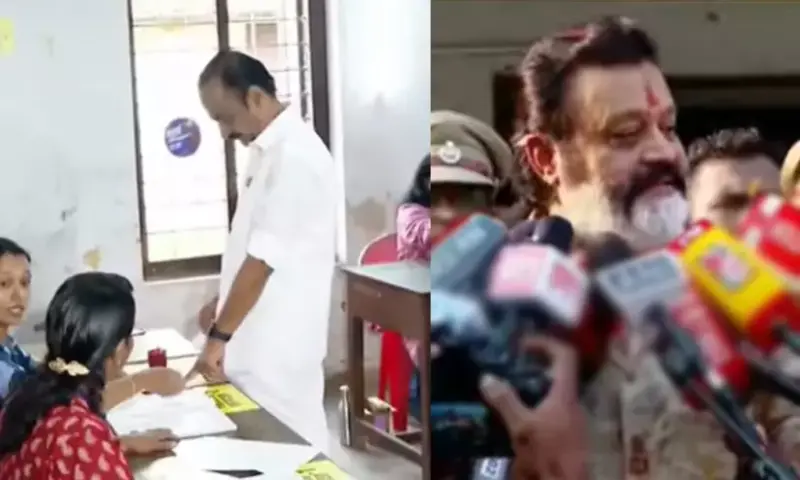 വോട്ട് രേഖപ്പെടുത്തി പ്രതിപക്ഷ നേതാവ് വി.ഡി. സതീശനും കേന്ദ്രമന്ത്രി സുരേഷ് ഗോപിയും