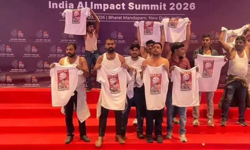Youth Congress stages 'shirtless protest' at AI Impact Summit