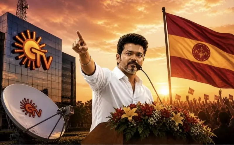 "பங்குச் சந்தையில் எதிரொலிக்கும் விஜயின் வெற்றி" சரியத் தொடங்கிய சன் டிவி பங்குகள்.. ஒரே நாளில் 11% வீழ்ச்சி..!!