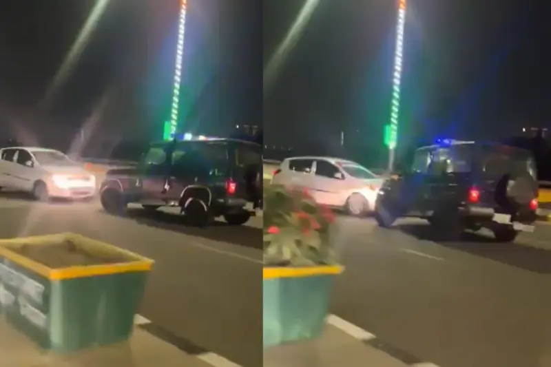 Viral Video: Real Life Car Chase on Ghaziabad Road Beats Reel Life Sequences! Man Drives Hyundai i20 in Reverse to Dodge Police, Watch
