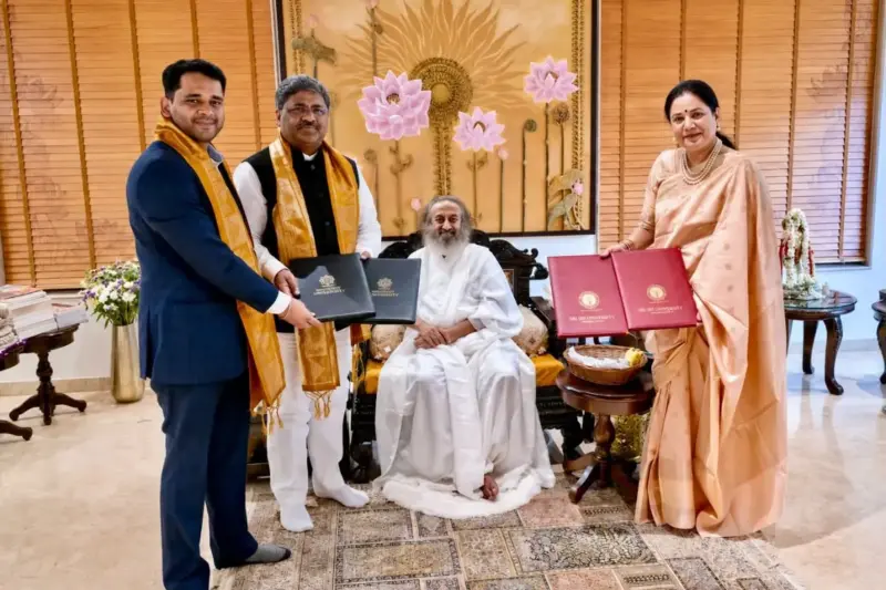 Shobhit University and SIET Meerut Sign MoUs with Sri Sri University in the Presence of Gurudev Sri Sri Ravi Shankar Ji at Bengaluru Ashram