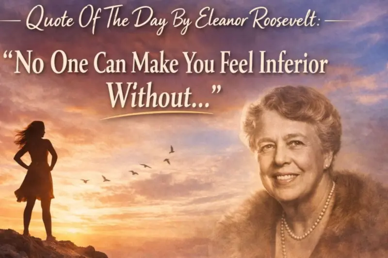 Quote Of The Day By Eleanor Roosevelt: "No One Can Make You Feel Inferior Without..."