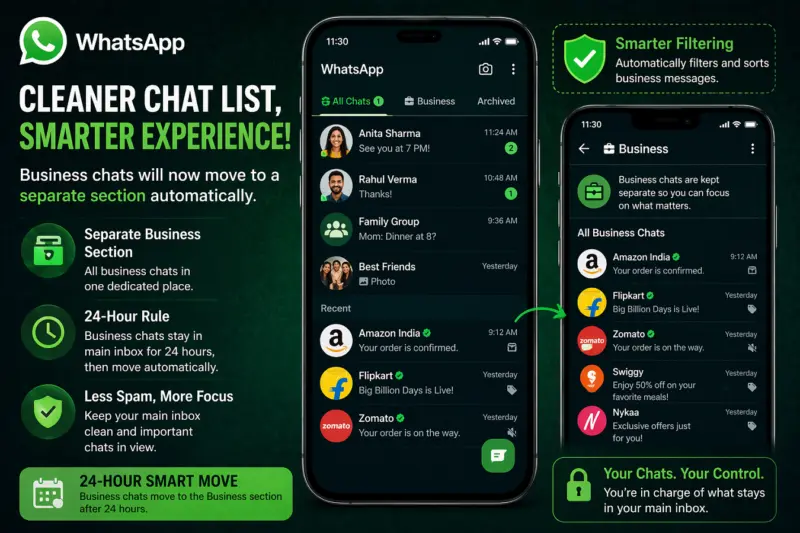 WhatsApp to Declutter Chats: Business Messages May Move to a Separate Section Automatically