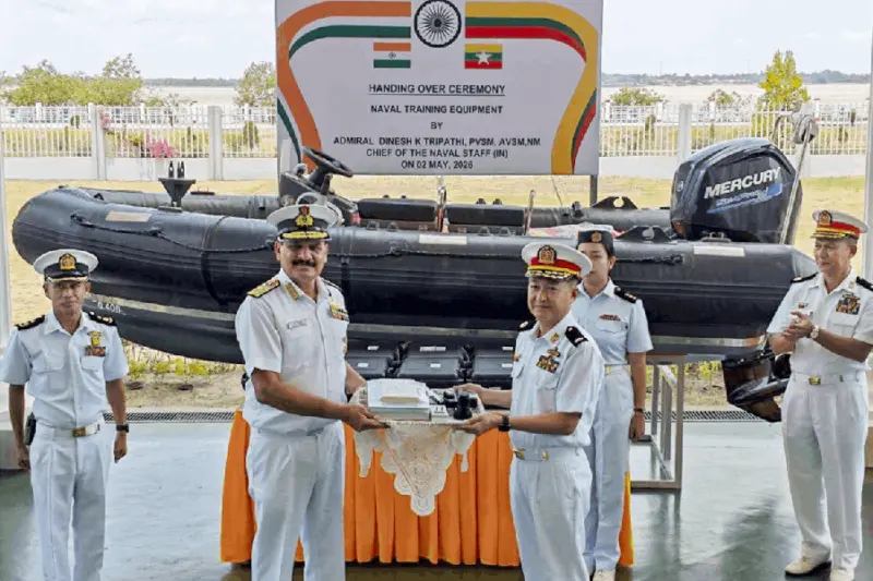 Navy Chief Admiral Tripathi boards Myanmar warship, discusses maritime ties with senior military leaders