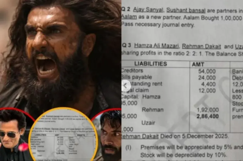 'Examiner Is Dhurandhar Paglu..' Viral Snap Of Accounts Exam Question Paper Mentions Characters From Ranveer Singh Starrer, Netizens React