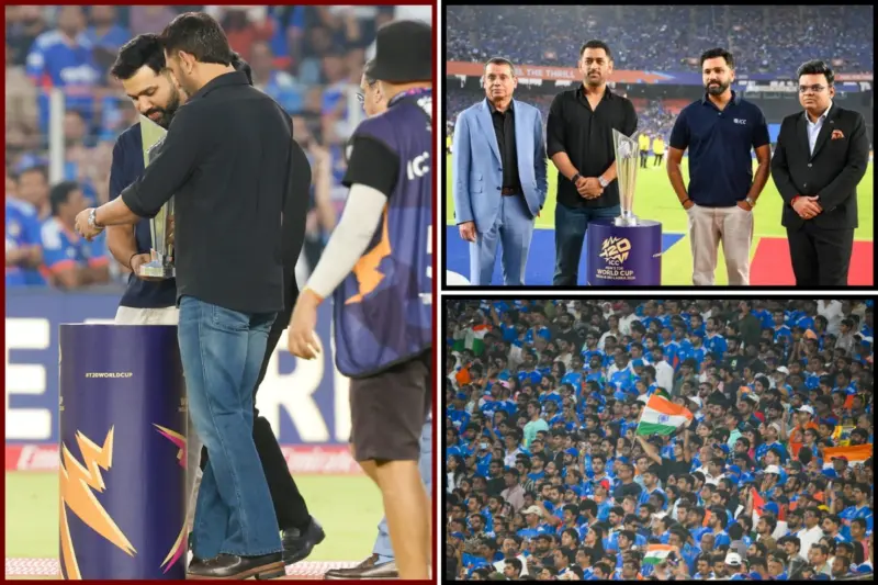 T20 World Cup 2026 Final: Dhoni And Rohit Carry Trophy As Ahmedabad Crowd Cheers