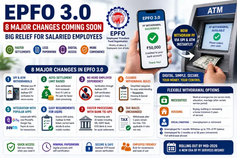 EPFO 3.0 Update 2026: 8 Big Changes Set to Make PF Withdrawals Faster and Fully Digital