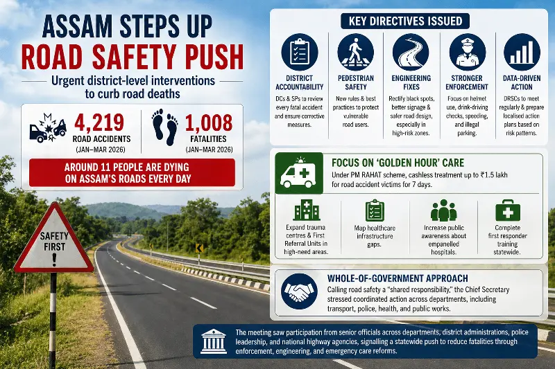 Assam sees 11 road deaths daily; over 1,000 killed in first three months of 2026