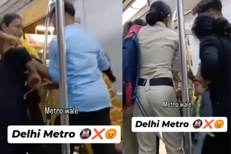 Delhi Metro Viral Video: WWE Fight Between Two Sanskari! Women Over Seat Issue Inside Coach, Netizen Says 'Kutta Billee Kee Tarah Lad Raha Hai.'