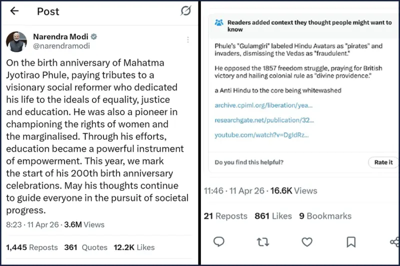 PM Narendra Modi hails Jyotiba Phule, 'Hindutva supporters' troll him in X's community notes