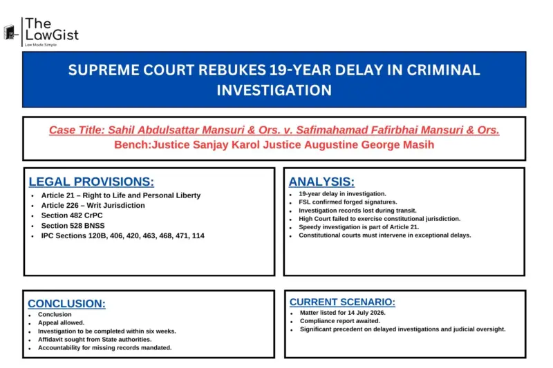 SUPREME COURT REBUKES 19-YEAR DELAY IN CRIMINAL INVESTIGATION