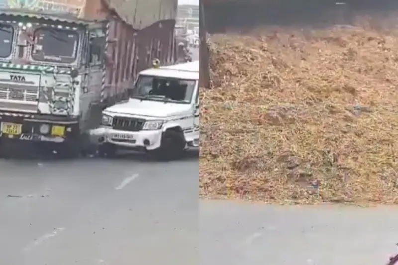 Rampur Viral Video: Scary ! Overloaded Truck Hits Divider, Falls On Bolero, Accident Caught On Camera Sends Shivers Down The Spine