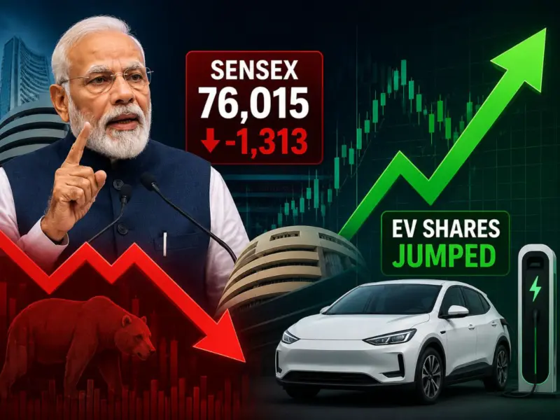Stock Market Reacts Strongly To PM Modi Speech: Sensex Crashes 1300 Points, EV Shares Jump - Check Which Stocks Crashed & Which Stocks Rallied