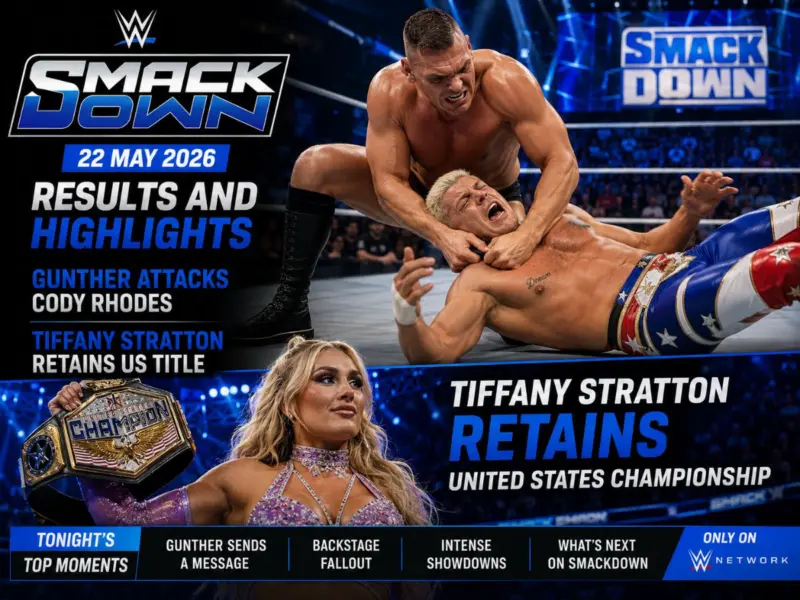 WWE SmackDown (22 May 2026) Results and Highlights: Gunther Attacks Cody Rhodes, Tiffany Stratton Retains US Title