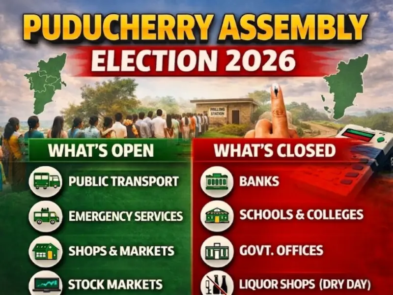 Puducherry Assembly Election 2026 Today: Voting Begins Across 30 Seats, What's Open & Closed Today - From Banks, Schools & Colleges to Government Offices, Stock Market, & More