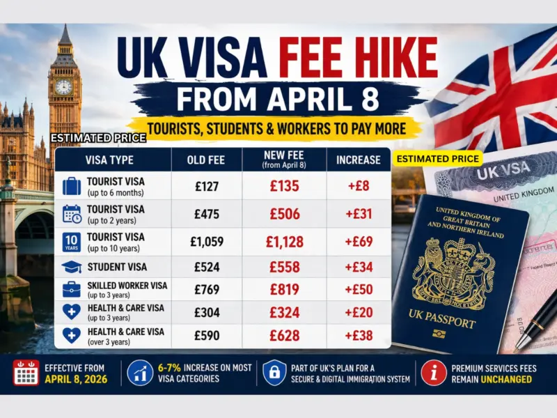 UK Visa Fee Hike from April 8: What Are the New Charges for Tourists, Students & Workers? Check Full Detail Here