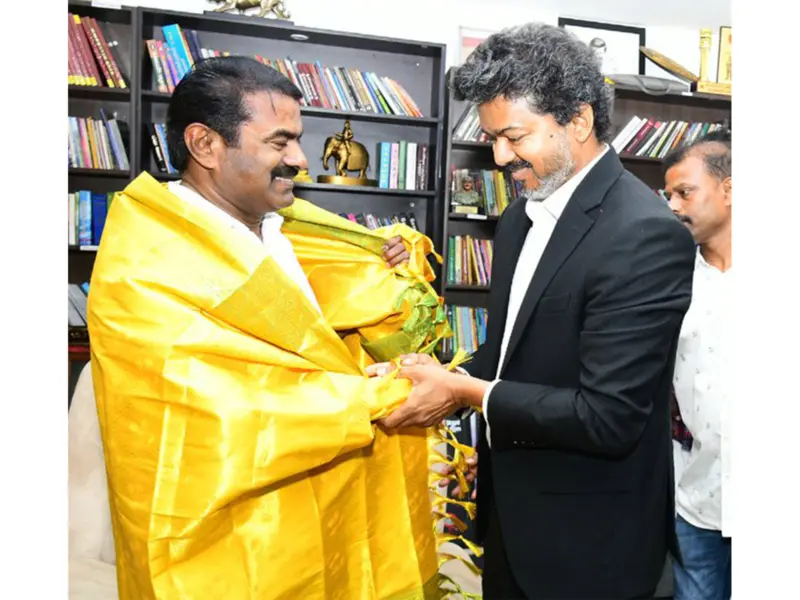 Tamil Nadu CM Vijay meets NTK chief coordinator Senthamizhan Seeman in Chennai