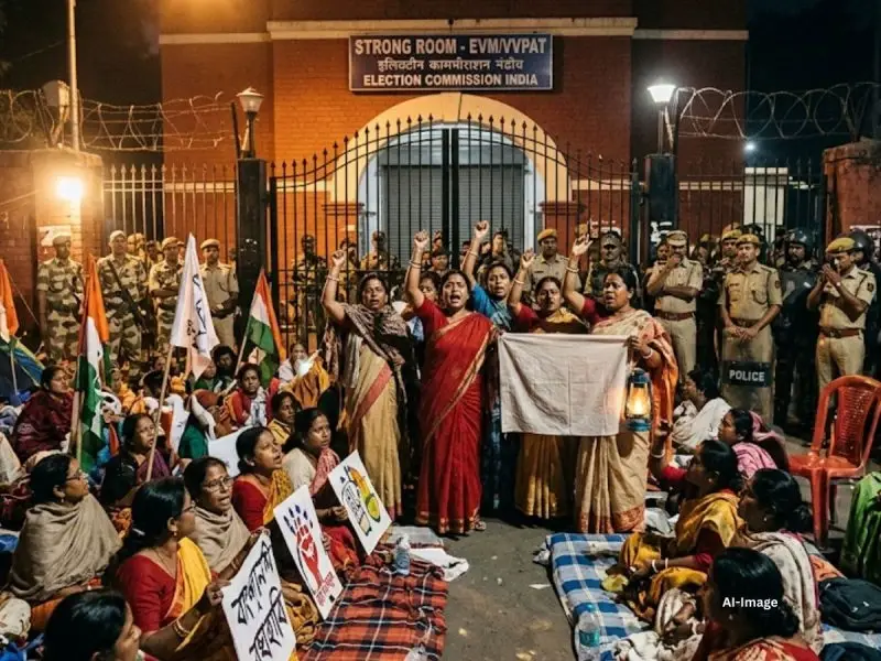 ইভিএম পাহারা নিয়ে রণক্ষেত্র স্ট্রংরুম চত্বর: দিনভর নারীদের বিক্ষোভ, চরম উত্তেজনায় বাংলা