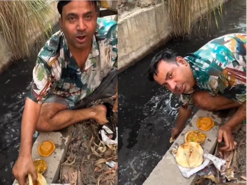'Aaj Main Aaya Hoon Nala Cafe': Puneet Superstar Bathes In Sewage Water, Dips Chole Kulche Into It; Internet Reacts With Disgust | WATCH