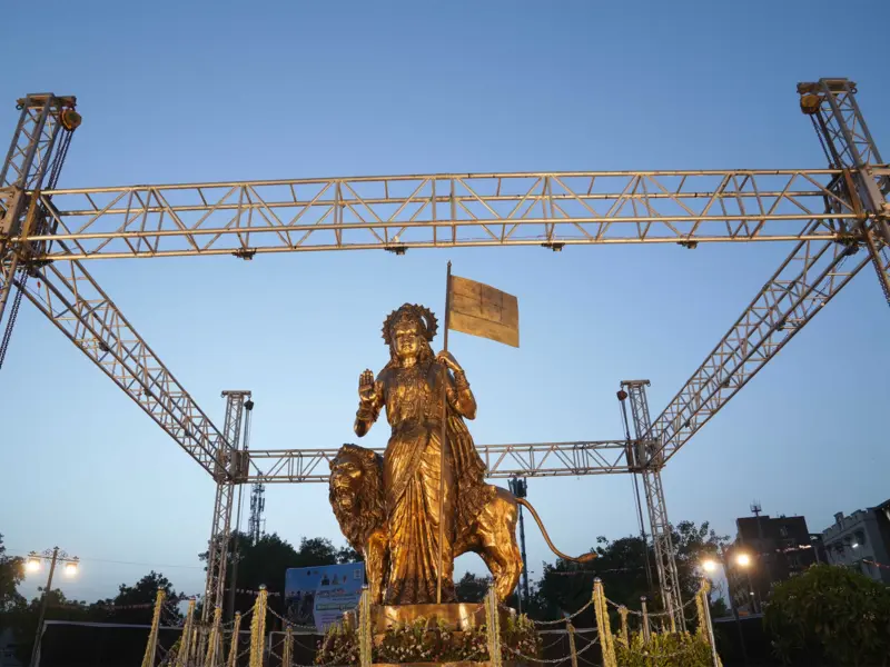 Amit Shah unveils 18-foot Bharat Mata sculpture near New Vadaj Circle in Ahmedabad
