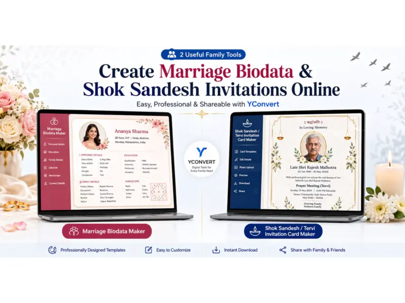 Create Marriage Biodata and Shok Sandesh Invitations Easily Online with YConvert