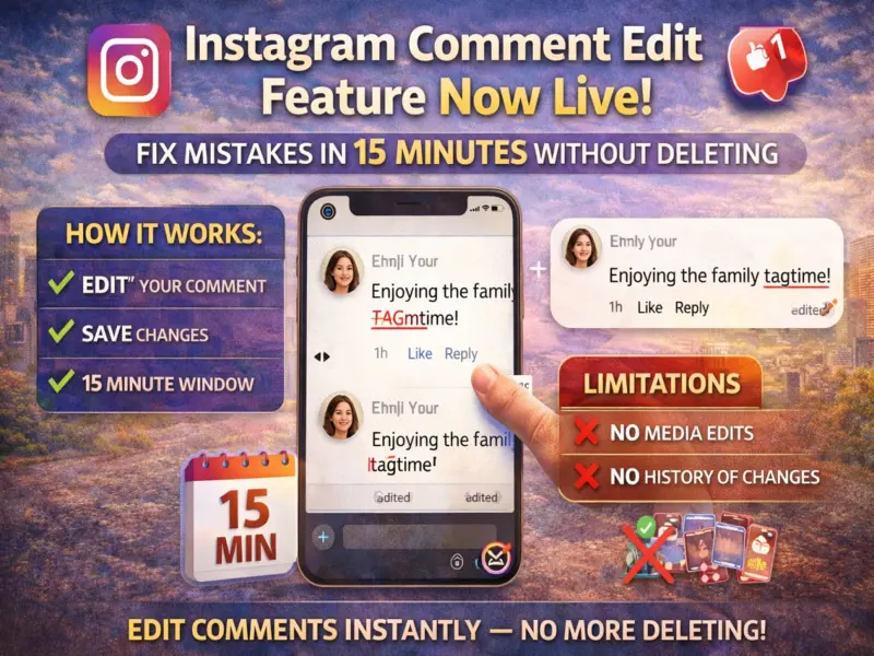Instagram Comment Edit Feature Goes Live: Fix Mistakes in 15 Minutes Without Deleting