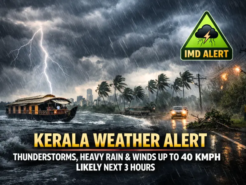 Kerala Weather Update: Thunderstorms, Heavy Rainfall And Strong Winds Gusting Up To 40 kmph Likely Across The State Over Next 3 Hours