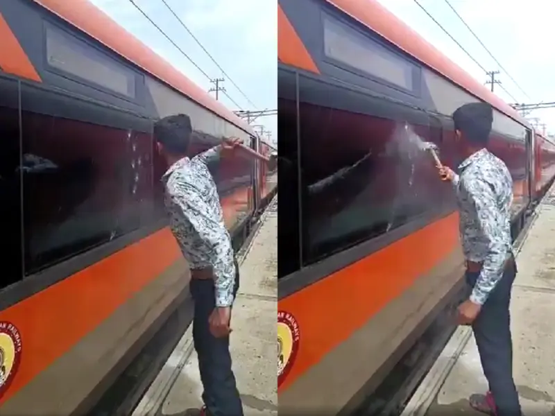 Fact Check: Man Damaging Vande Bharat Trains?