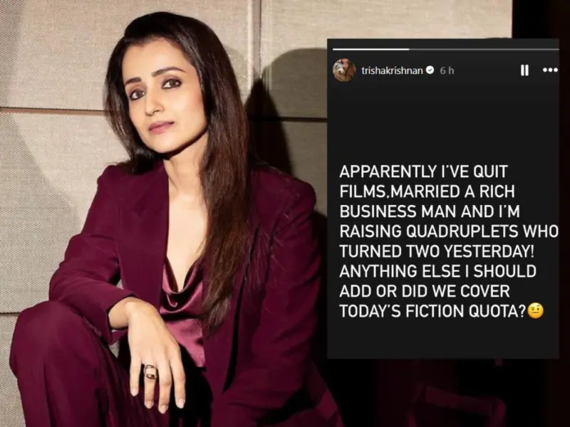 Vijay's Rumoured Lover Trisha Krishnan Slams Retirement Rumours With Sharp Reply, Calls Marriage Speculation 'Fiction'