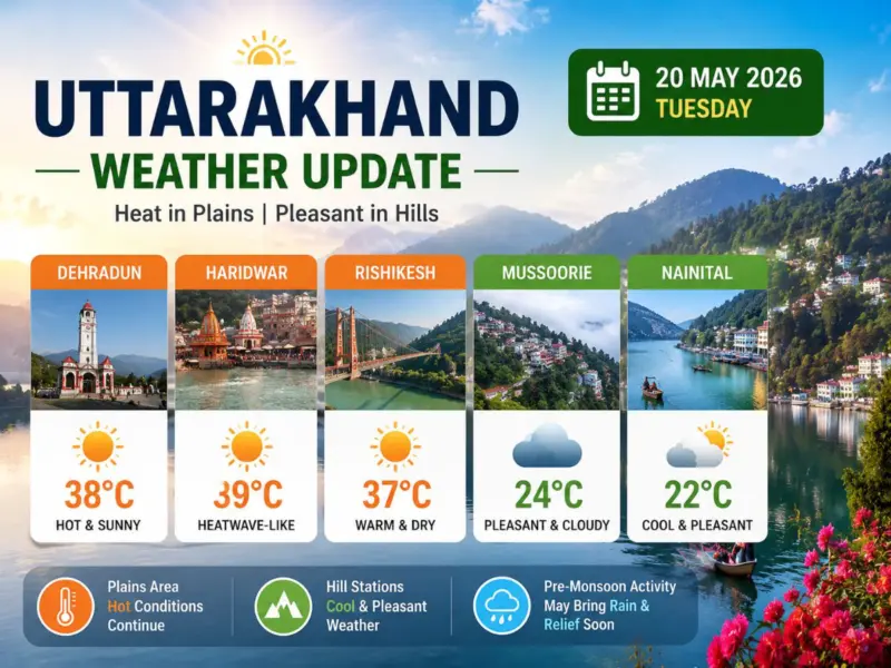 Uttarakhand Weather Update Today (20 May 2026): Heat in Dehradun, Haridwar & Rishikesh, Pleasant Conditions in Mussoorie and Nainital, Check Temperature