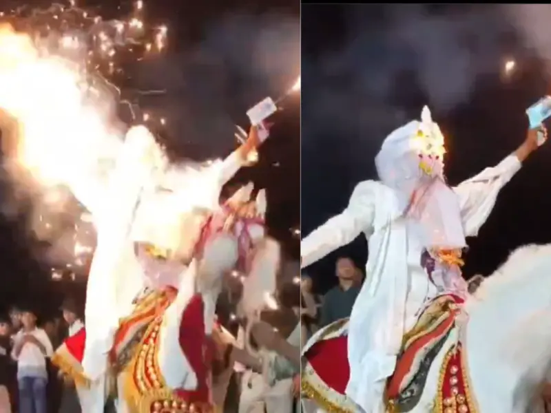 Groom's Grand Baraat Entry Goes Horribly Wrong As Sparkler Gun Explodes Mid-Dance; Guests Stunned, Internet Calls Him 'Khatron Ka Khiladi'