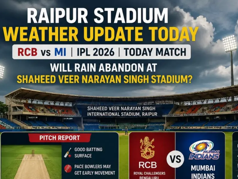 Raipur Stadium Weather Update Today, RCB vs MI IPL 2026 Today Match: Will Rain Abandon at Shaheed Veer Narayan Singh Stadium? Pitch Report, Conditions Here