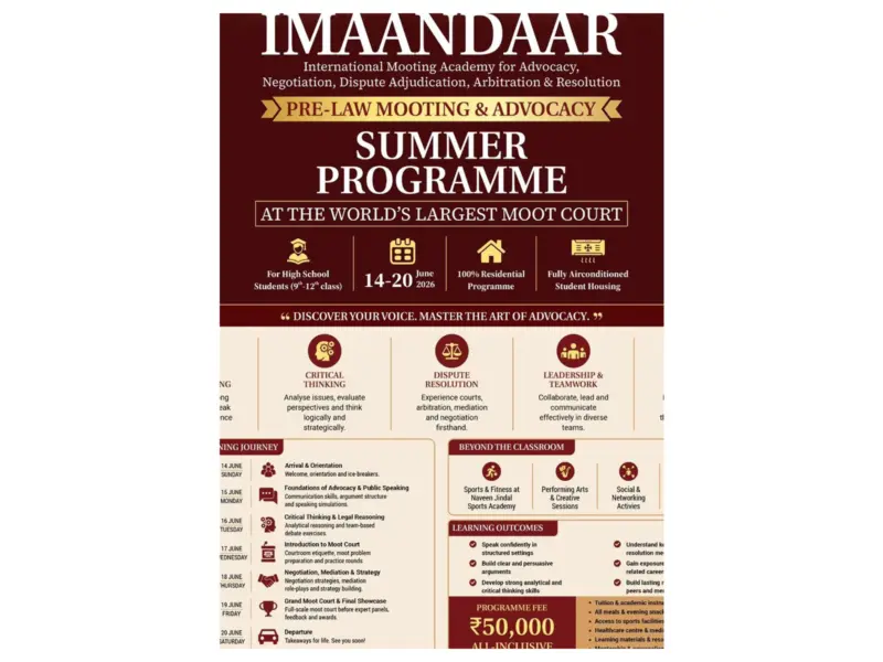 Jindal Global Law School Launches India's First Pre-Law Summer Programme in Mooting & Advocacy for High School Students