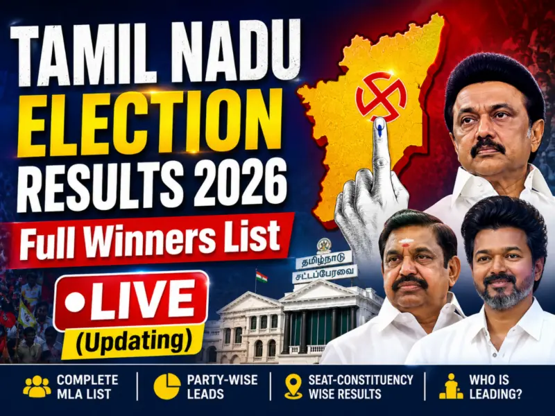 Tamil Nadu Election Results 2026 Full Winners List LIVE (Updating): Check Complete MLA List, Party-Wise Leads, Seat-Constituency Wise Results & Who is Leading
