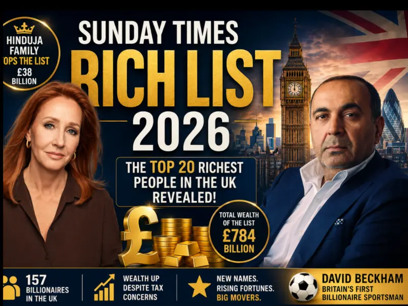Sunday Times Rich Full List 2026:  Who are the wealthiest people in the UK? Check Top 20 Richest People in the UK, Billionaire Rankings, Net Worth & Wealth Details