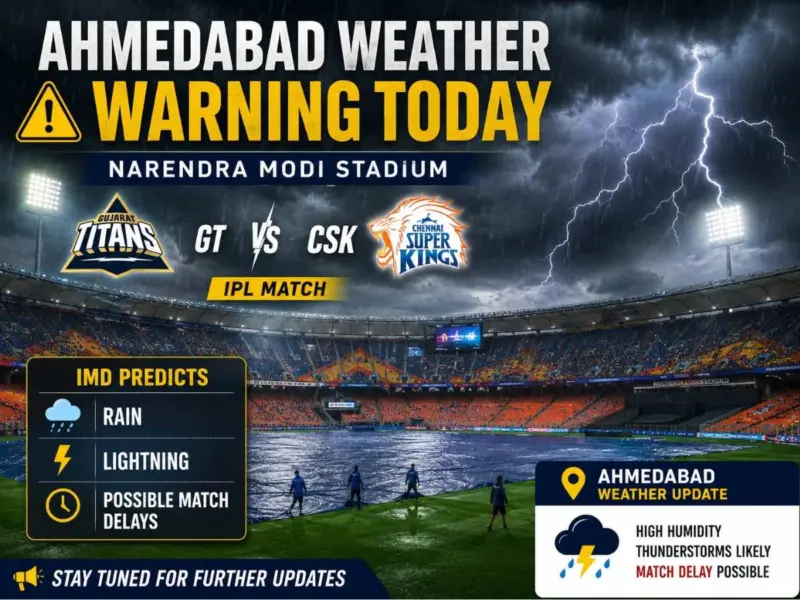 Ahmedabad Weather Warning Today for GT vs CSK IPL Match: IMD Predicts Rain, Lightning and Possible Match Delays at Narendra Modi Stadium