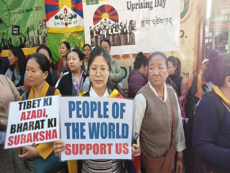Tibetan women hold a peace protest in Shimla to mark the 67th Tibetan women's national uprising day