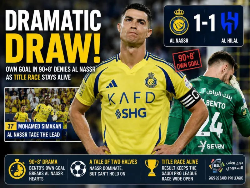 Football, Saudi Pro League: Cristiano Ronaldo's Title Hopes Take Hit as Al Nassr Draw 1-1 vs Al Hilal