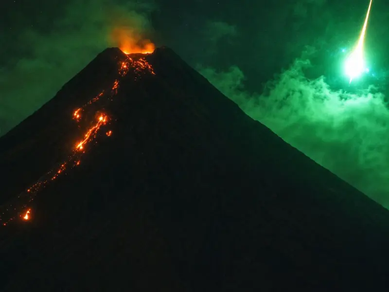 Watch: Fiery Meteor Lights Up Sky Near Erupting Volcano In the Philippines